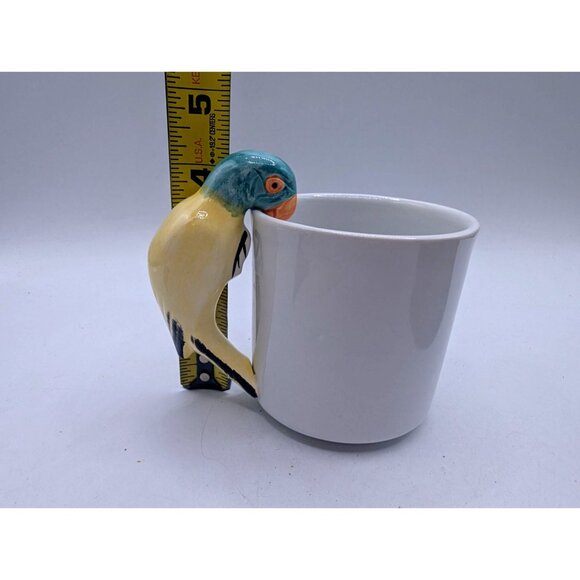 Vintage Pier 1 Imports Parrot Handle Mug Blue and Yellow Porcelain Tropical - Picture 4 of 8